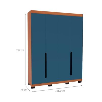 Guarda-Roupa Solteiro Madrid 4 Portas 4 Gavetas Freijó e Azul