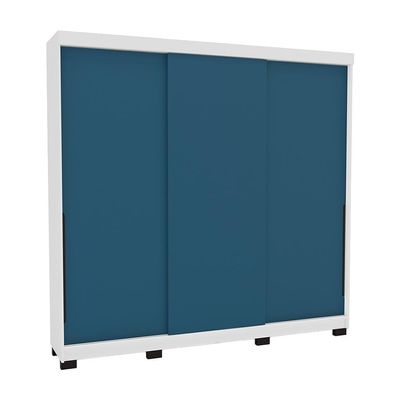 Guarda-Roupa Casal Madrid 3 Portas 4 Gavetas Branco e Azul