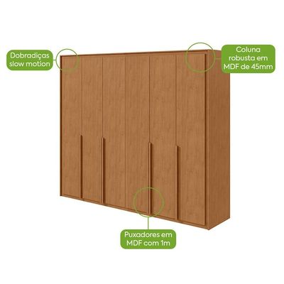 Guarda-Roupa Casal Imperatore 6 Portas 6 Gavetas Amêndoa Clean