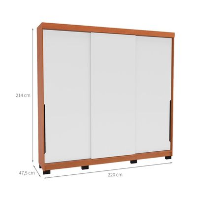 Guarda-Roupa Casal Madrid 3 Portas 4 Gavetas Freijó e Branco