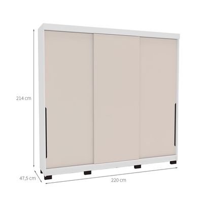Guarda-Roupa Casal Madrid 3 Portas 4 Gavetas Branco e Creme