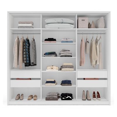 Guarda-Roupa Casal Madrid 3 Portas 4 Gavetas Branco e Creme