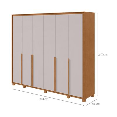 Guarda-Roupa Casal com Pés e Sapateiro Imperatore 6 Portas 6 Gavetas Amêndoa Clean e Off White