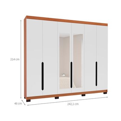 Guarda-Roupa Casal com Espelho Madrid 6 Portas 4 Gavetas Freijó e Branco