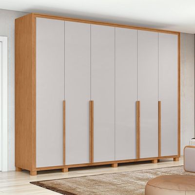 Guarda-Roupa Casal com Pés e Sapateiro Imperatore 6 Portas 6 Gavetas Amêndoa Clean e Off White