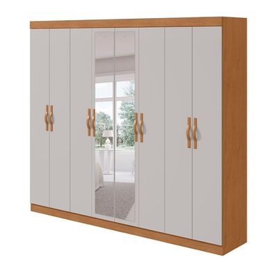 Guarda-Roupa Casal com Espelho Serenata 8 Portas 6 Gavetas Amêndoa Clean e Off White