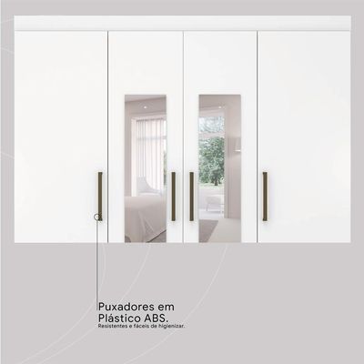 Guarda-Roupa Casal com Espelho Roma 4 Portas 6 Gavetas Branco