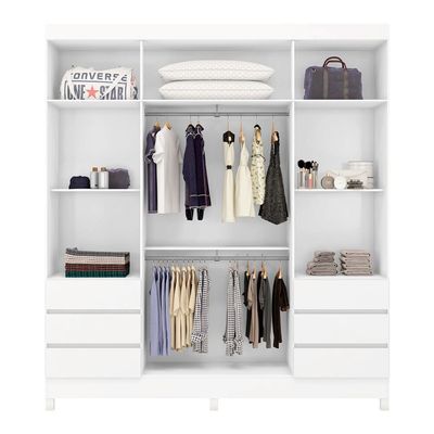 Guarda-Roupa Casal com Espelho Roma 4 Portas 6 Gavetas Branco