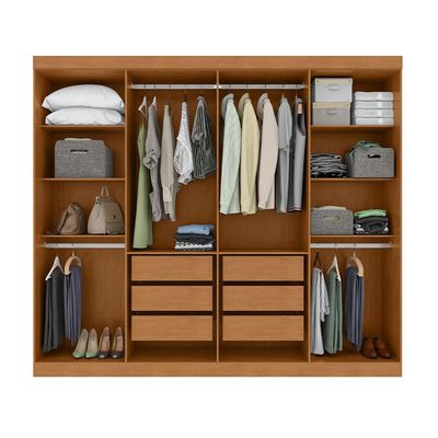 Guarda-Roupa Casal com Espelho Serenata 8 Portas 6 Gavetas Amêndoa Clean e Off White