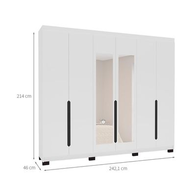 Guarda-Roupa Casal com Espelho Madrid 6 Portas 4 Gavetas Branco