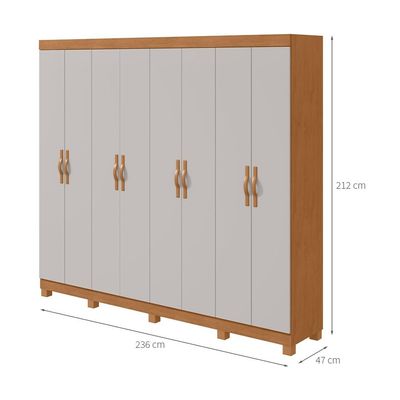 Guarda-Roupa Casal com Pés Serenata 8 Portas 6 Gavetas Amêndoa Clean e Off White