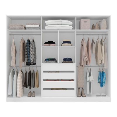 Guarda-Roupa Casal com Espelho Madrid 6 Portas 4 Gavetas Branco e Cinza