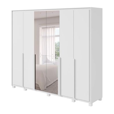 Guarda-Roupa Casal com Espelho Pés e Sapateiro Imperatore 6 Portas 6 Gavetas Branco