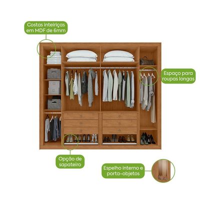 Guarda-Roupa Casal com Pés e Sapateiro Imperatore 6 Portas 6 Gavetas Amêndoa Clean e Off White