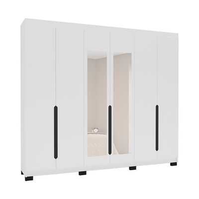 Guarda-Roupa Casal com Espelho Madrid 6 Portas 4 Gavetas Branco