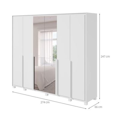 Guarda-Roupa Casal com Espelho Pés e Sapateiro Imperatore 6 Portas 6 Gavetas Branco