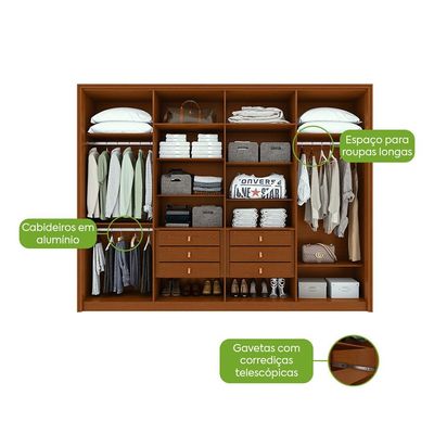 Guarda-Roupa Casal com Espelho e Pés Ergon 8 Portas 6 Gavetas Frassino e Off White