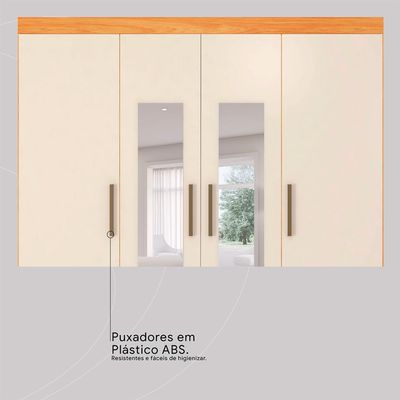 Guarda-Roupa Casal com Espelho Roma 4 Portas 6 Gavetas Cinnamon e Off White