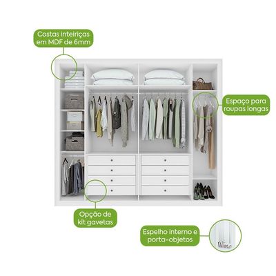 Guarda-Roupa Casal com Pés Imperatore 6 Portas 8 Gavetas Branco