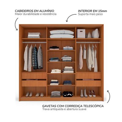 Guarda-Roupa Casal Madrid 3 Portas 4 Gavetas Freijó e Azul