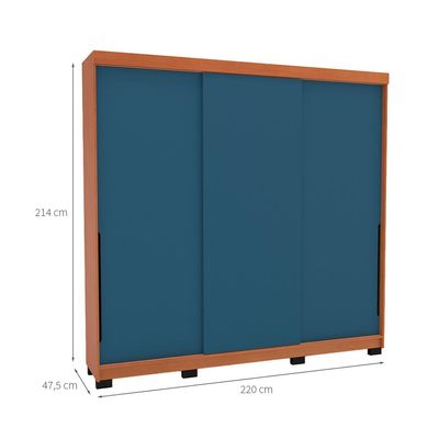 Guarda-Roupa Casal Madrid 3 Portas 4 Gavetas Freijó e Azul