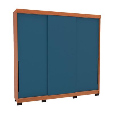 Guarda-Roupa Casal Madrid 3 Portas 4 Gavetas Freijó e Azul