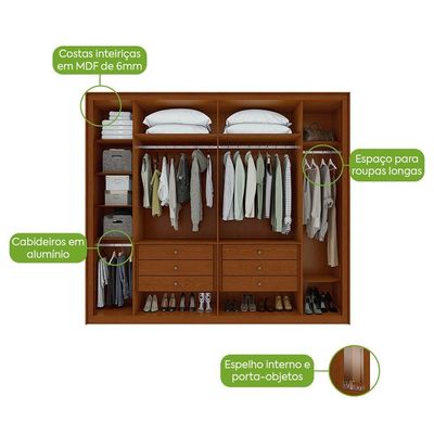 Guarda-Roupa Casal com Pés Imperatore 6 Portas 6 Gavetas Frassino e Off White