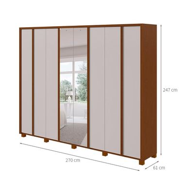 Guarda-Roupa Casal com Espelho e Pés Ergon 8 Portas 6 Gavetas Frassino e Off White