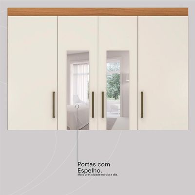 Guarda-Roupa Casal com Espelho Roma 4 Portas 6 Gavetas Amêndola e Off White