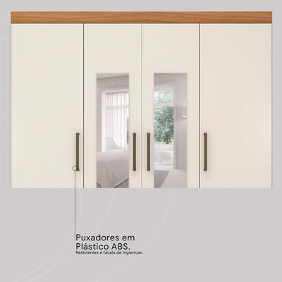 Guarda-Roupa Casal com Espelho Roma 4 Portas 6 Gavetas Amêndola e Off White