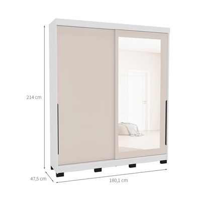 Guarda-Roupa Casal com Espelho Madrid 2 Portas 2 Gavetas Branco e Creme