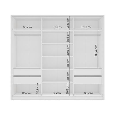 Guarda-Roupa Casal com Espelho Madrid 3 Portas 2 Gavetas Branco e Cinza