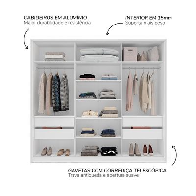 Guarda-Roupa Casal com Espelho Madrid 3 Portas 2 Gavetas Branco e Cinza