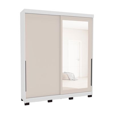 Guarda-Roupa Casal com Espelho Madrid 2 Portas 2 Gavetas Branco e Creme