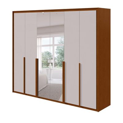 Guarda-Roupa Casal com Espelho Imperatore 6 Portas 8 Gavetas Frassino e Off White