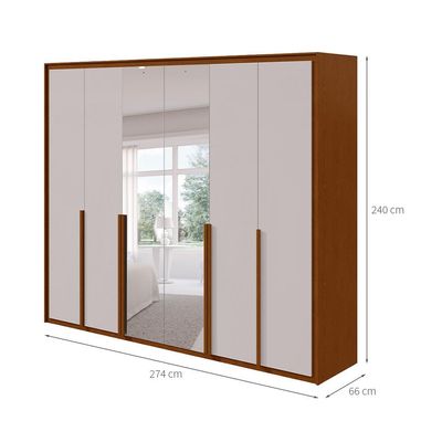 Guarda-Roupa Casal com Espelho Imperatore 6 Portas 8 Gavetas Frassino e Off White