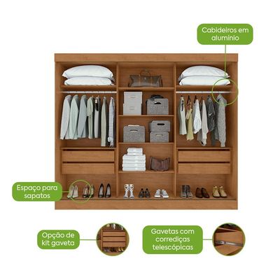 Guarda-Roupa Casal com Espelho Nice 3 Portas 4 Gavetas Amêndoa Clean e Off White
