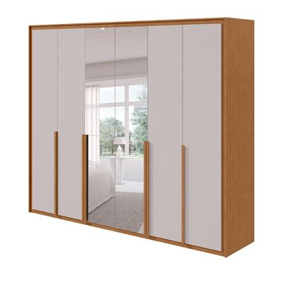 Guarda-Roupa Casal com Espelho Imperatore 6 Portas 6 Gavetas Amêndoa Clean e Off White