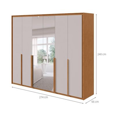 Guarda-Roupa Casal com Espelho Imperatore 6 Portas 6 Gavetas Amêndoa Clean e Off White