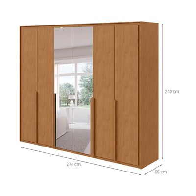 Guarda-Roupa Casal com Espelho e Sapateiro Imperatore 6 Portas 6 Gavetas Amêndoa Clean