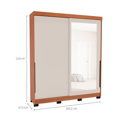 Guarda-Roupa Casal com Espelho Madrid 2 Portas 2 Gavetas Freijó e Creme
