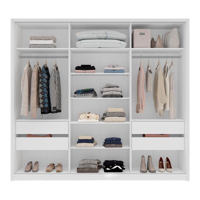 Guarda-Roupa Casal com Espelho Madrid 3 Portas 2 Gavetas Branco e Creme