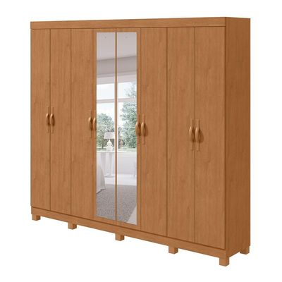 Guarda-Roupa Casal com Espelho e Pés Serenata 8 Portas 6 Gavetas Amêndoa Clean