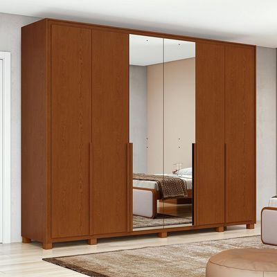 Guarda-Roupa Casal com Espelho e Pés Imperatore 6 Portas 8 Gavetas Frassino