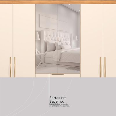 Guarda-Roupa Casal com Espelho Giardino 6 Portas 4 Gavetas Cinnamon e Off White