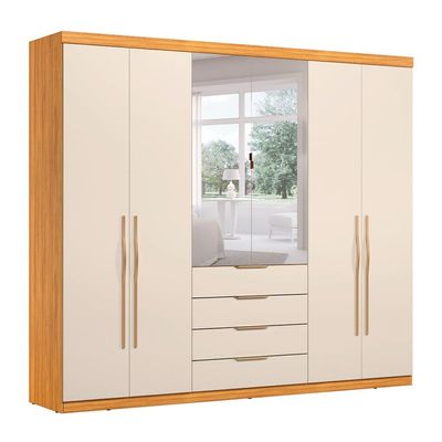 Guarda-Roupa Casal com Espelho Giardino 6 Portas 4 Gavetas Cinnamon e Off White