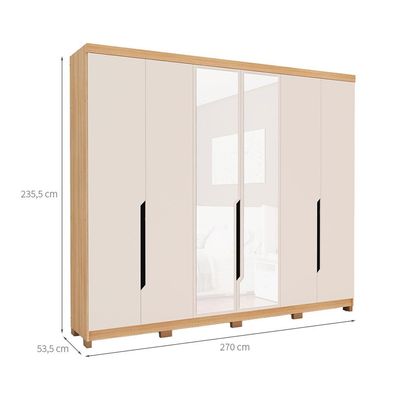 Guarda-Roupa Casal com Espelho Barcelona 6 Portas 4 Gavetas Carvalho e Off White