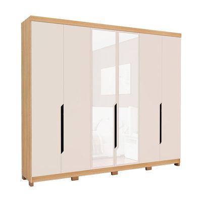Guarda-Roupa Casal com Espelho Barcelona 6 Portas 4 Gavetas Carvalho e Off White