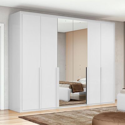 Guarda-Roupa Casal com Espelho e Sapateiro Imperatore 6 Portas 6 Gavetas Branco