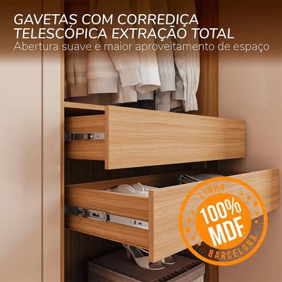 Guarda-Roupa Casal com Espelho Barcelona 6 Portas 4 Gavetas Carvalho e Off White